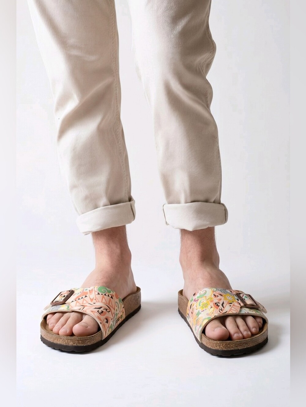 Birkenstock Peach Floral Geometric Slide Sandals W Sz 11 M Sz 9 Unisex - Picture 3 of 12
